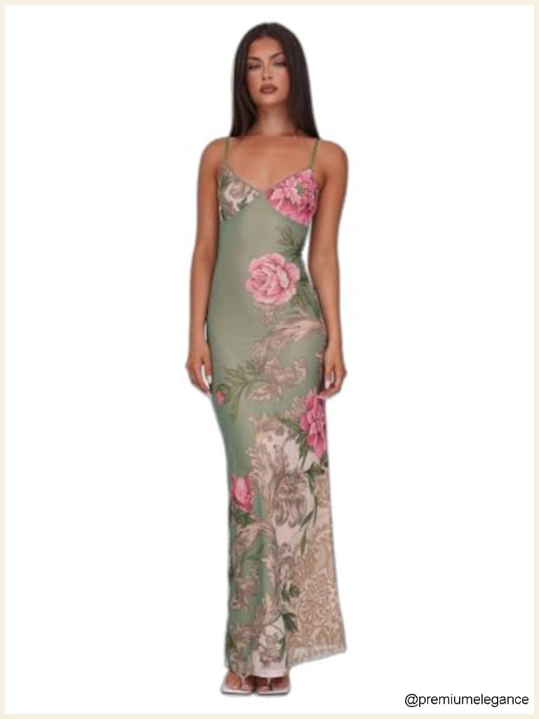 Women's Adjustable Straps Triangle Cami Maxi Dress - Bodycon